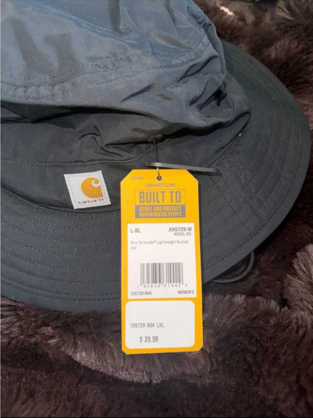 Carhartt Black Bucket Hat with Logo Patch and Chin Cord